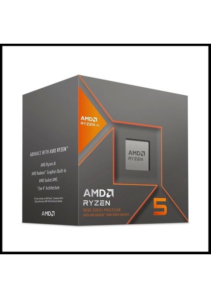 Ryzen 5 8600G 6 Core, 4,30-5.00GHZ, 22MB Cache, 65W, Am5 Soket, Box (Kutulu) (Dahili Grafik Var, Fan Var)