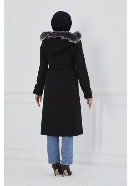 Kapüşonu Kürklü Maxi Boy Kaşe Kaban fırsatları