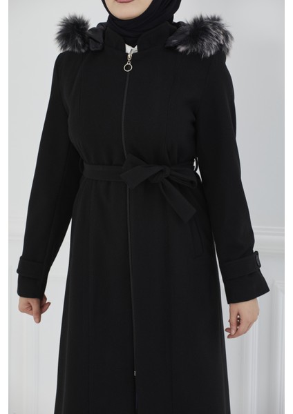 Kapüşonu Kürklü Maxi Boy Kaşe Kaban indirimleri