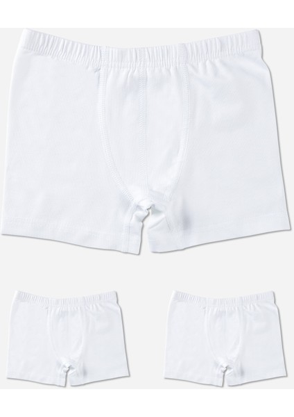 Erkek Çocuk Düz Tek Renk Boxer 3lü Set 3190 Beyaz