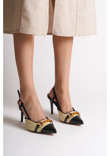 Tahta Tokalı Hasır Stiletto