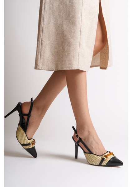 Tahta Tokalı Hasır Stiletto