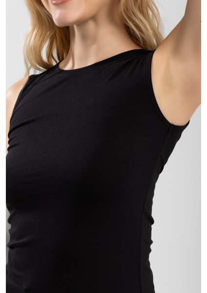 Kadın Bisiklet Yaka Kolsuz Bady / Tişört 6115 Siyah indirimleri