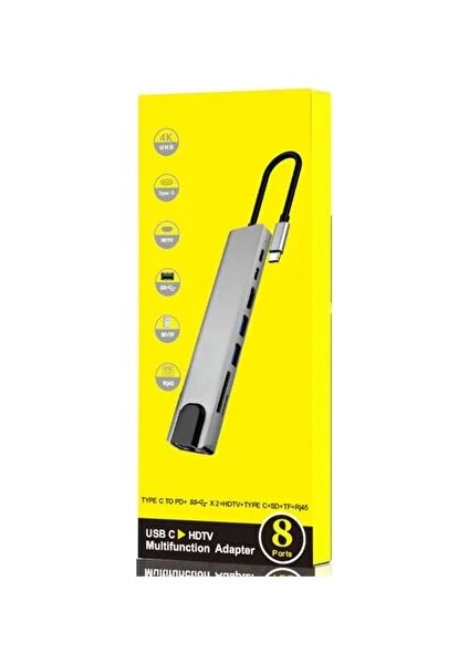8 In 1ethernet Sd USB Type C Hub HDMI Girişli MacBook Çevirici