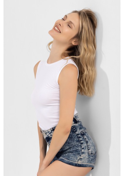 Kadın Bisiklet Yaka Kolsuz Bady Tişört 6115 Beyaz fırsatları