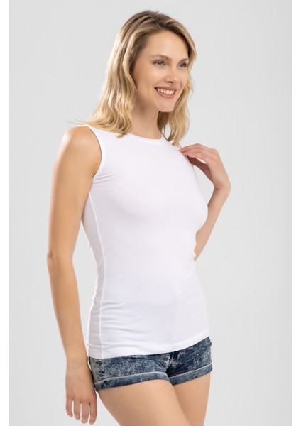 Kadın Bisiklet Yaka Kolsuz Bady Tişört 6115 Beyaz indirimleri