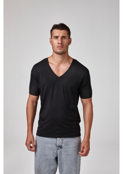 Erkek Kısa Kollu Derin V Yaka T-Shirt