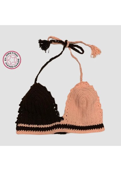El Yapımı Pembe - Kahverengi Crop Top