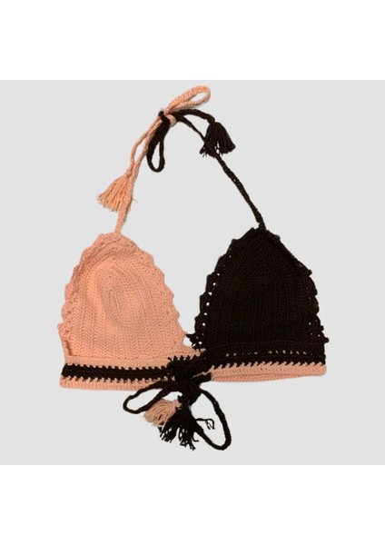 El Yapımı Pembe - Kahverengi Crop Top