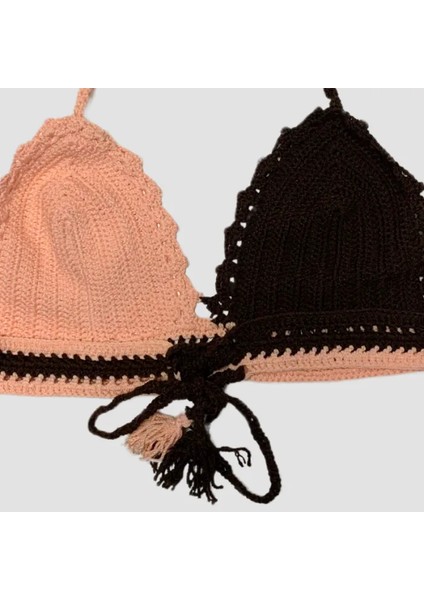 El Yapımı Pembe - Kahverengi Crop Top