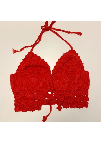 El Yapımı Kırmızı Crop Top