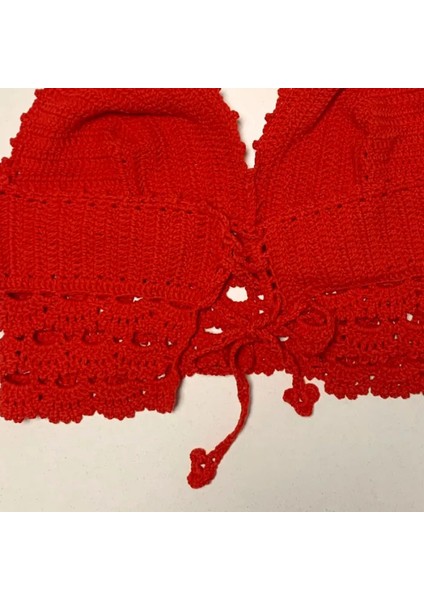 El Yapımı Kırmızı Crop Top