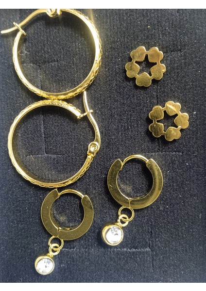 Kadın üçlü çelik gold küpe fiyatları