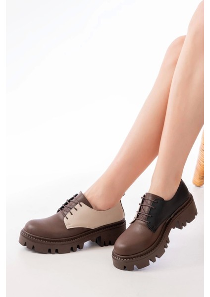 868-754 Kahverengi Garni Bağcıklı Günlük Yüksek Tabanlı Loafer Ayakkabı