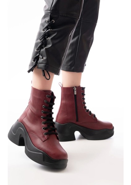 FZ-2550 Bordo Yüksek Tabanlı Bağcıklı Fermuarlı Günlük Kadın Bot fiyatları