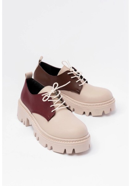 868-754 Bej Garni Bağcıklı Günlük Yüksek Tabanlı Loafer Ayakkabı modelleri