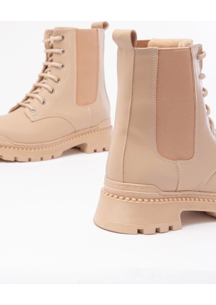 2051-298 Bej Düz Topuklu Bağcıklı Lastikli Günlük Kadın Bot fırsatları