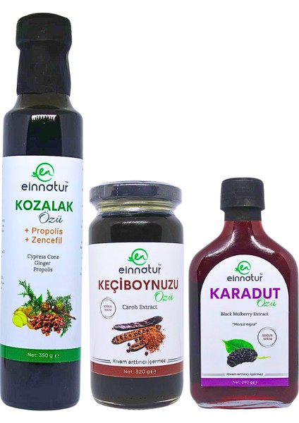 Einnatur 1 Adet Karadut Özü 1 Adet Keçiboynuzu özü ve 1 Adet Propolisli Zencefilli Kozalak Özü fiyatları