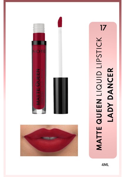 Matte Queen Lipstick 17 Lady Dancer Kalıcı Likit Ruj - Kırmızı