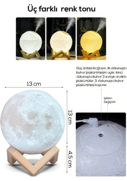 Renkli Ay Işığı Gece Lambası ve Hava Oda Nemlendirici