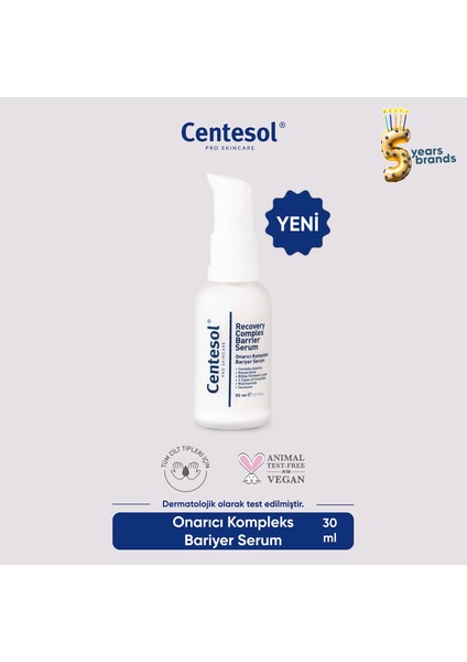 Centesol Onarıcı Kompleks Bariyer Güçlendirici Nemlendirici Serum 30 ml (Resveratrol, Prebiyotik, Seramidler, Niacinamide, Squalane)