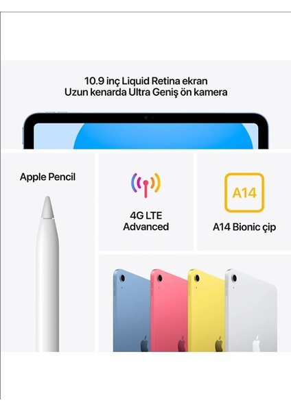 iPad 10.nesil 64GB 10.9" Wi-Fi + Cellular Tablet Sarı MCML4TU/A