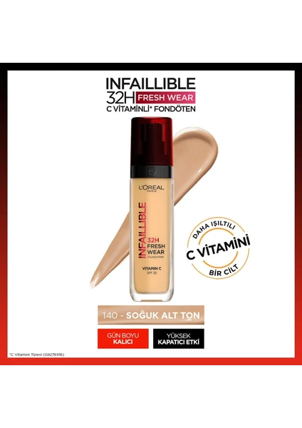 L'Oréal Paris Infaillible 32H Fresh Wear C Vitaminli Fondöten - 140 Golden Beige