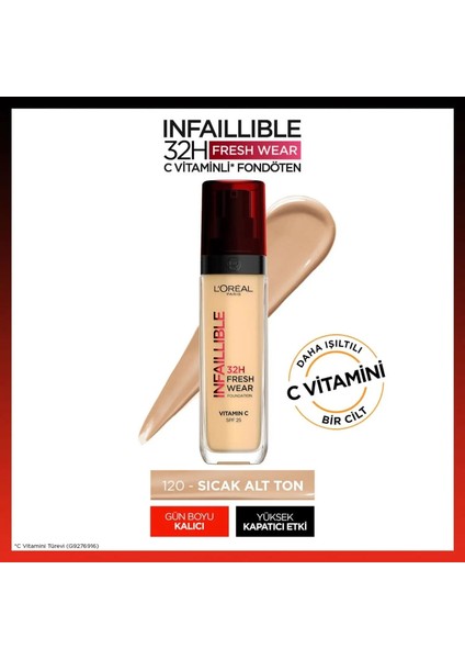 L'Oréal Paris Infaillible 32H Fresh Wear C Vitaminli Fondöten - 120 Golden Vanilla