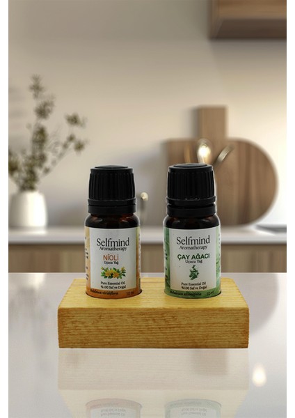 Selfmind Aromaterapi 2 Delikli Uçucu Yağ Standı Doğal Çam Ağacı
