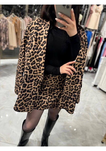 Morni Leopar Desenli Oversize Boyfriend Kesim Blazer modelleri