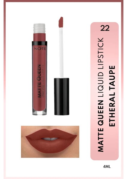 Matte Queen Lipstick 22 Etheral Taupe Kalıcı Likit Ruj - Kahverengi