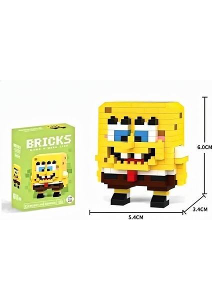 Sünger Bob  Patrick ve Yengeç Adam 3'lü Figür Yapıtaşları Yapboz Puzzle 3D Hediye