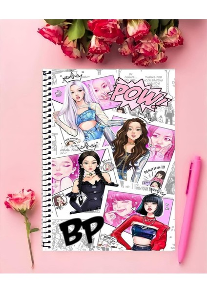 Rollas Store Blackpink Defter 1 Adet Özel Tasarım A4 Boyutu 21*29 Cm Telli Çizgili Büyük Boy Defter