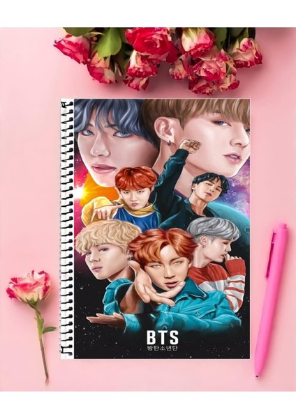 Rollas Store Bts Defter 1 Adet Özel Tasarım A4 Boyutu 21*29 Cm Telli Çizgili Büyük Boy Defter