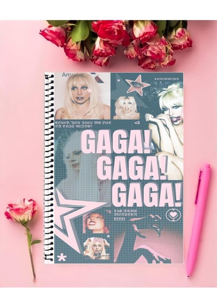 Lady Gaga Defter 1 Adet Özel Tasarım A4 Boyutu Telli Orta Boy defter