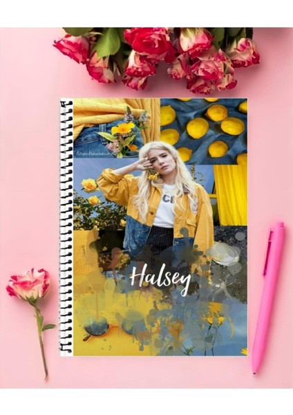 Halsey Defter 1 Adet Özel Tasarım A4 Boyutu Telli Orta Boy defter