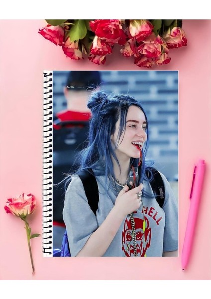 Rollas Store Billie Eilish Defter 1 Adet Özel Tasarım A4 Boyutu Telli Orta Boy defter