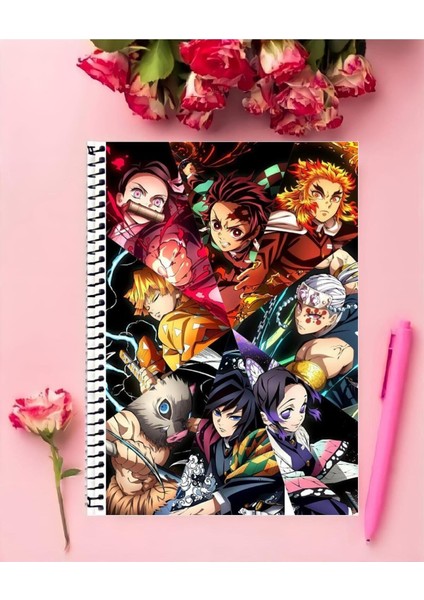 Rollas Store Demon Slayer Anime Defter 1 Adet Özel Tasarım A4 Boyutu Telli Orta Boy defter