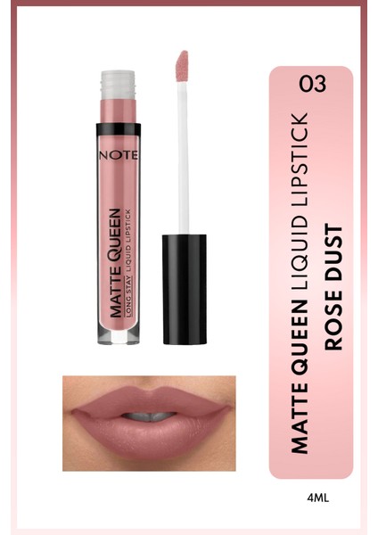 Matte Queen Lipstick Kalıcı Likit Ruj 03 Rose Dust - Nude