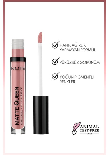 Matte Queen Lipstick Kalıcı Likit Ruj 03 Rose Dust - Nude