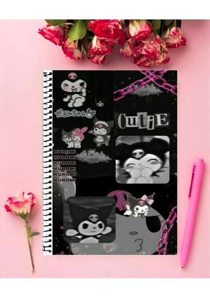 Kuromi Anime Defter 1 Adet Özel Tasarım A4 Boyutu 21*29 Cm Telli Büyük Boy Defter