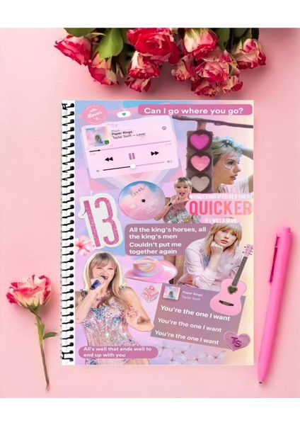 Rollas Store Taylor Swift Defter 1 Adet Özel Tasarım A4 Boyutu 21*29 Cm Telli Büyük Boy Defter