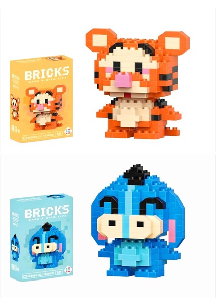 Bricks Disney Winnie The Pooh Arkadaşları Eeyore ve Tiger 3D Yapı Oyuncakları Hobi Koleksiyon  Süs