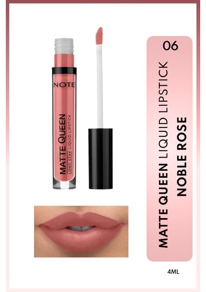 Matte Queen Lipstick Kalıcı Likit Ruj 06 Noble Rose - Nude