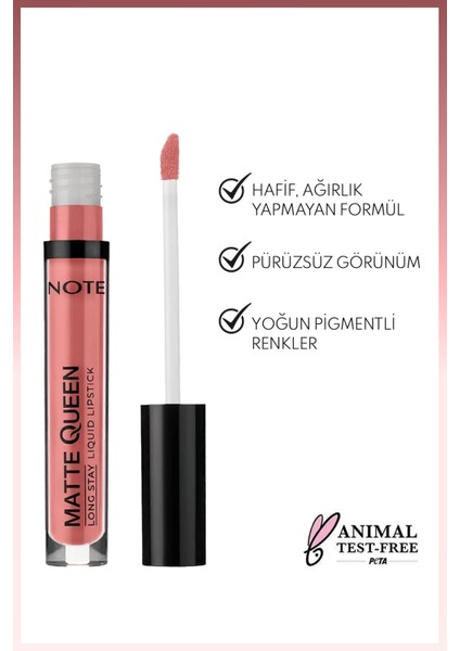 Matte Queen Lipstick Kalıcı Likit Ruj 06 Noble Rose - Nude