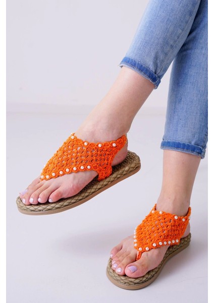 Mayya Turuncu Örgülü Sandalet fiyatları