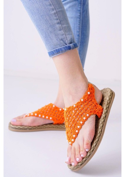 Mayya Turuncu Örgülü Sandalet modelleri