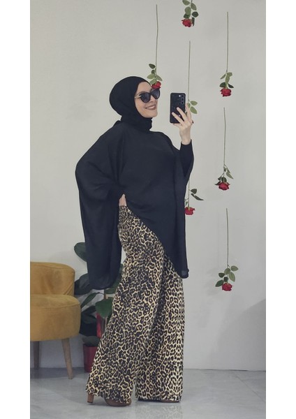 Gabardin Leopar Pantolon Kadın