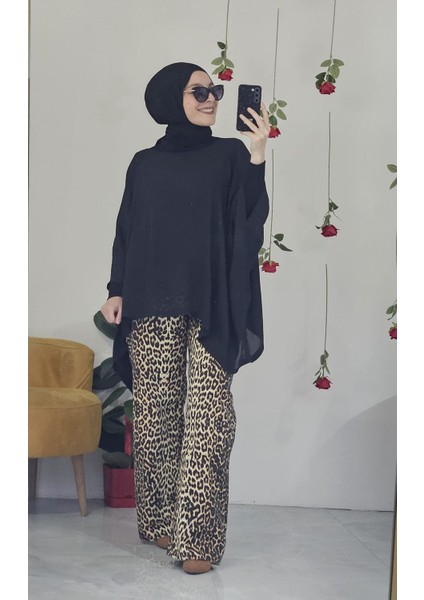 Gabardin Leopar Pantolon Kadın