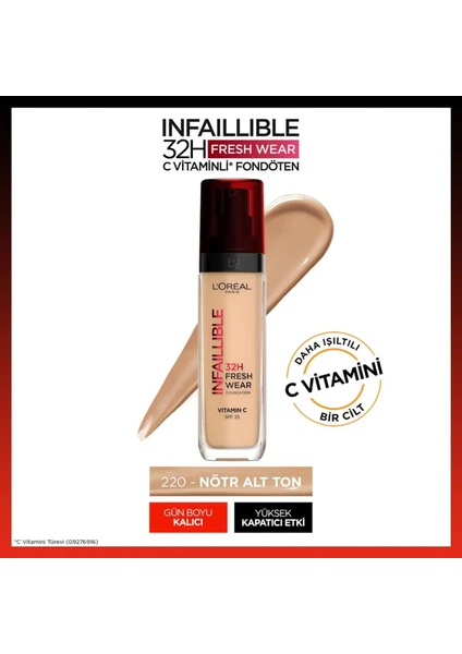 L'Oréal Paris Infaillible 32H Fresh Wear C Vitaminli Fondöten - 220 Sand